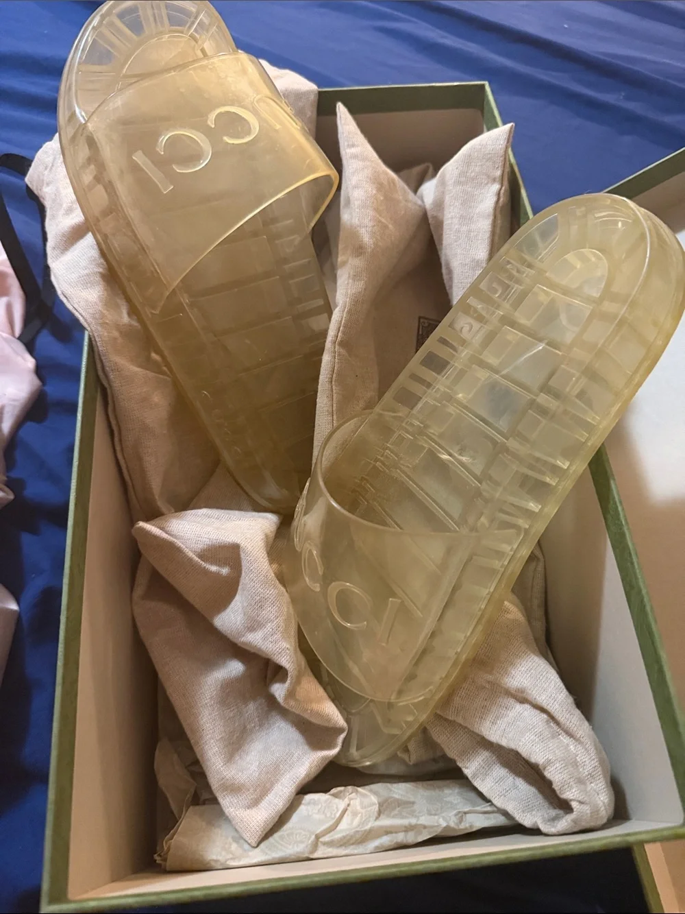 Gucci Translucent Pale Yellow Logo Slide Sandals